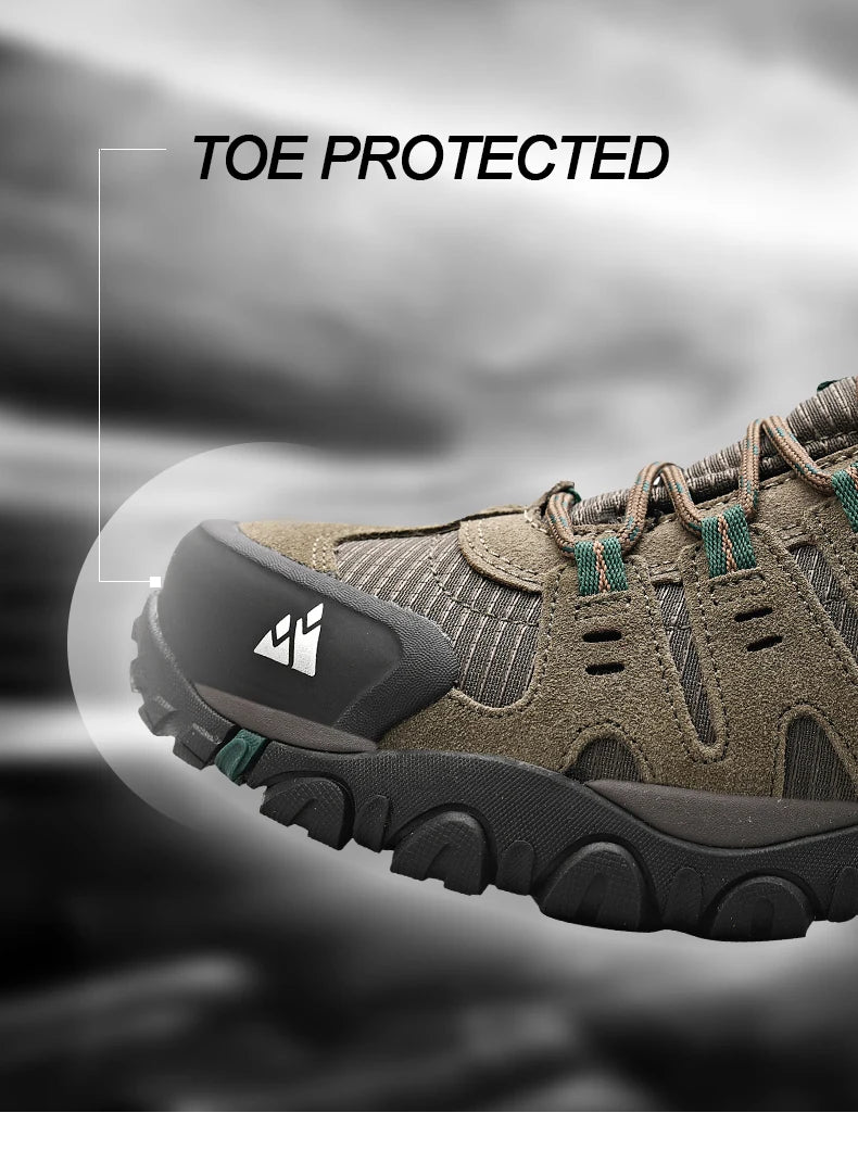 HIKEUP Men's hiking shoes Mountain trekking outdoor shoes Wear-resistant Men walking Suede leather High quality fashion sneakers