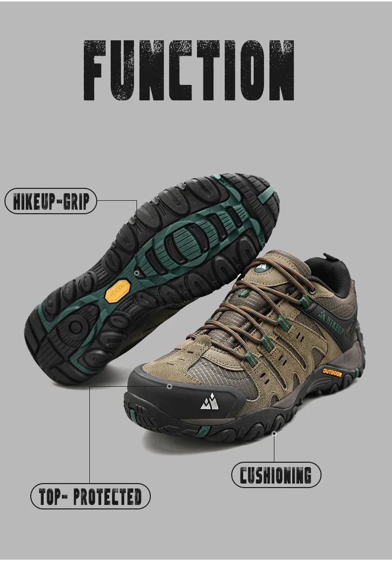HIKEUP Men's hiking shoes Mountain trekking outdoor shoes Wear-resistant Men walking Suede leather High quality fashion sneakers