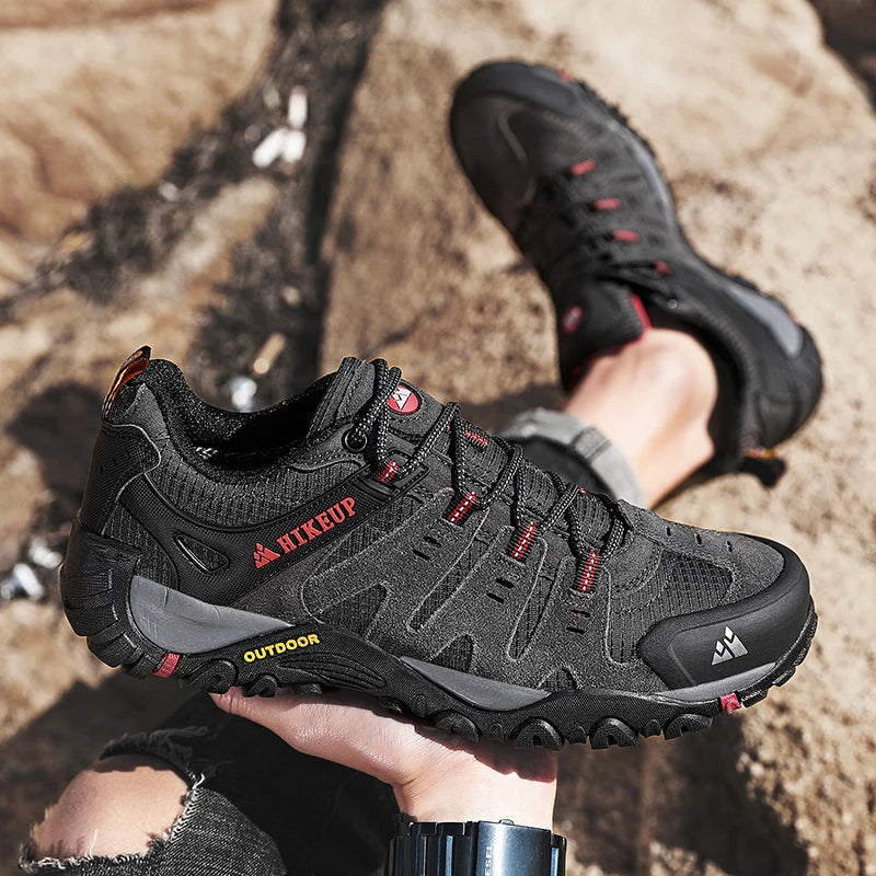 HIKEUP Men's hiking shoes Mountain trekking outdoor shoes Wear-resistant Men walking Suede leather High quality fashion sneakers