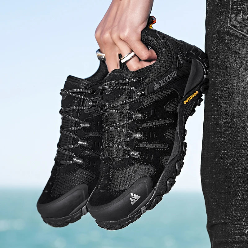HIKEUP Men's hiking shoes Mountain trekking outdoor shoes Wear-resistant Men walking Suede leather High quality fashion sneakers