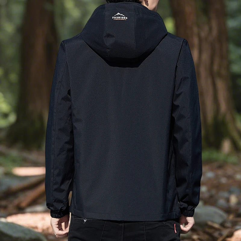 Hiking Jacket for Men Waterproof Lightweight Softshell Jacket Men with Removable Hood and Zipper Pocket Spring Camping Clothes