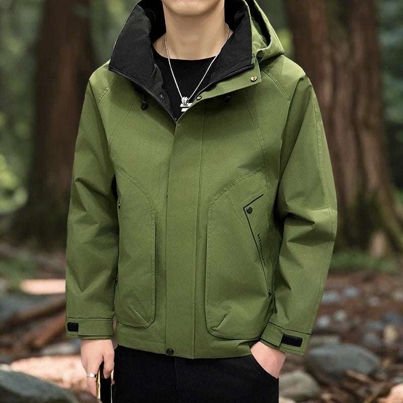 Hiking Jacket Men Waterproof Hooded Zip Up Jacket Lightweight Spring and Autumn Outerwear Coats Men Camping Trekking Clothes