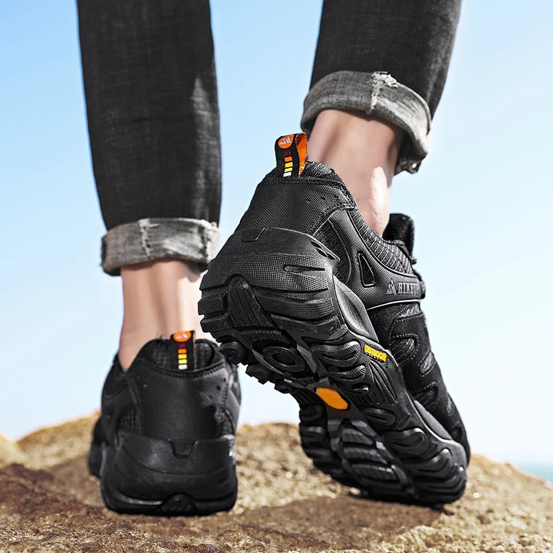 HIKEUP Men's hiking shoes Mountain trekking outdoor shoes Wear-resistant Men walking Suede leather High quality fashion sneakers