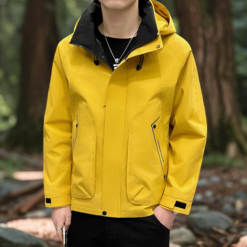 Hiking Jacket Men Waterproof Hooded Zip Up Jacket Lightweight Spring and Autumn Outerwear Coats Men Camping Trekking Clothes