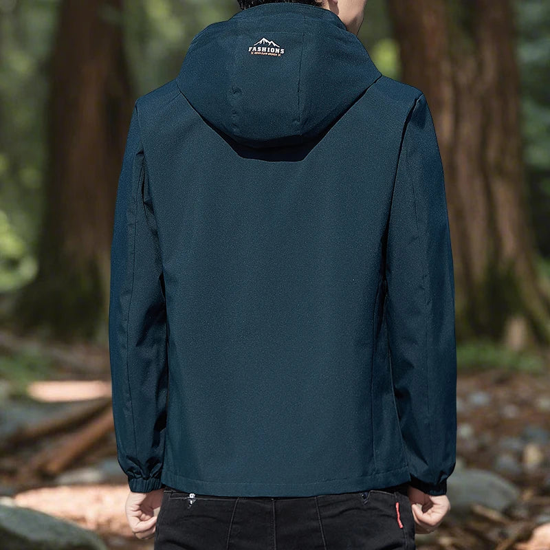 Hiking Jacket for Men Waterproof Lightweight Softshell Jacket Men with Removable Hood and Zipper Pocket Spring Camping Clothes