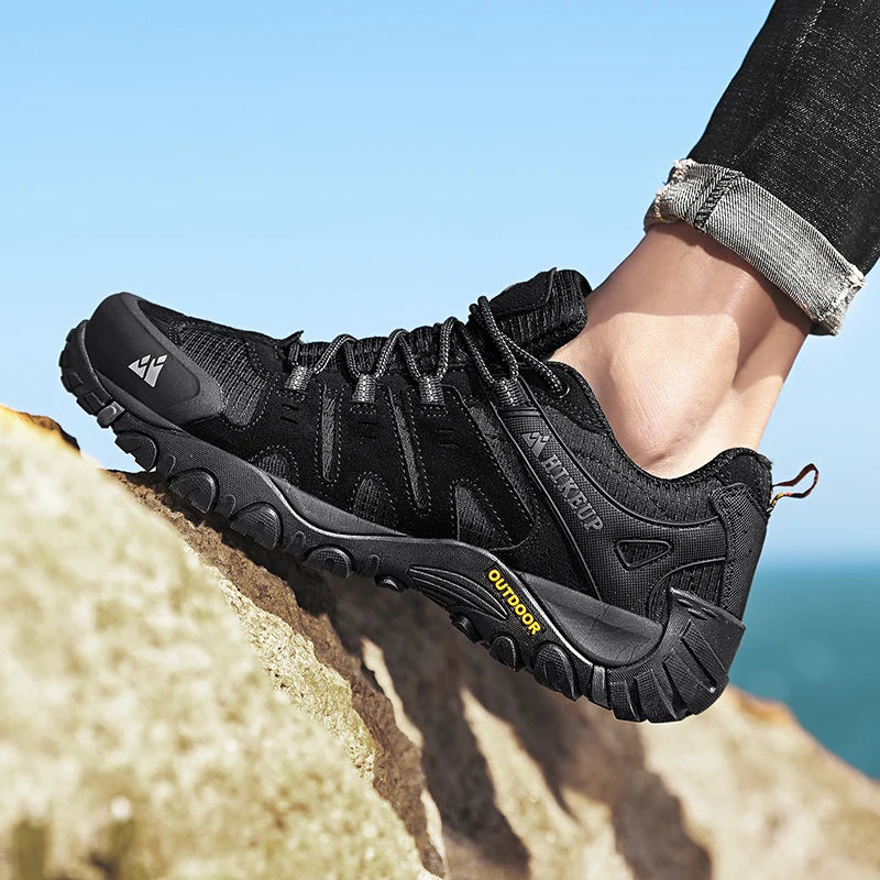 HIKEUP Men's hiking shoes Mountain trekking outdoor shoes Wear-resistant Men walking Suede leather High quality fashion sneakers