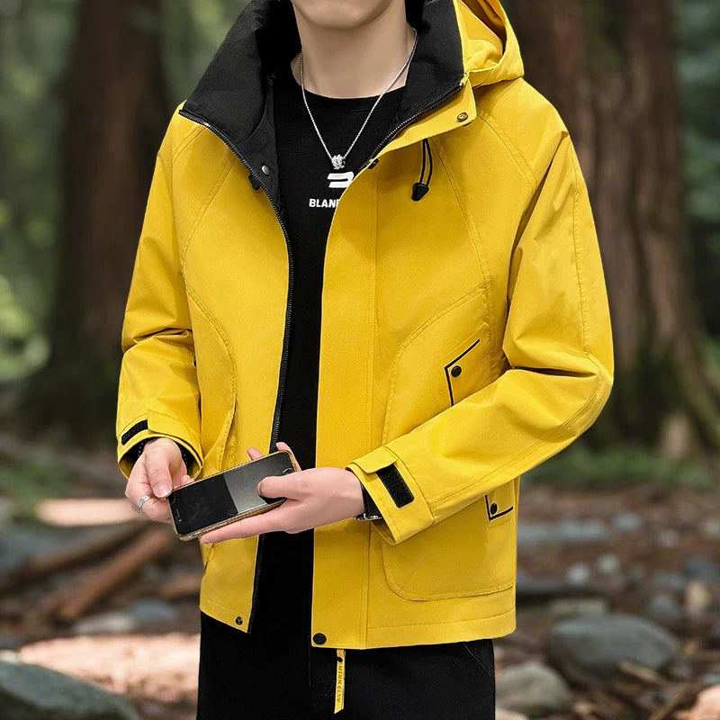 Hiking Jacket Men Waterproof Hooded Zip Up Jacket Lightweight Spring and Autumn Outerwear Coats Men Camping Trekking Clothes