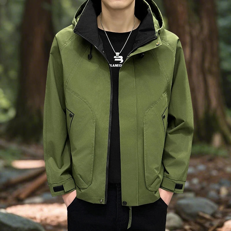 Hiking Jacket Men Waterproof Hooded Zip Up Jacket Lightweight Spring and Autumn Outerwear Coats Men Camping Trekking Clothes