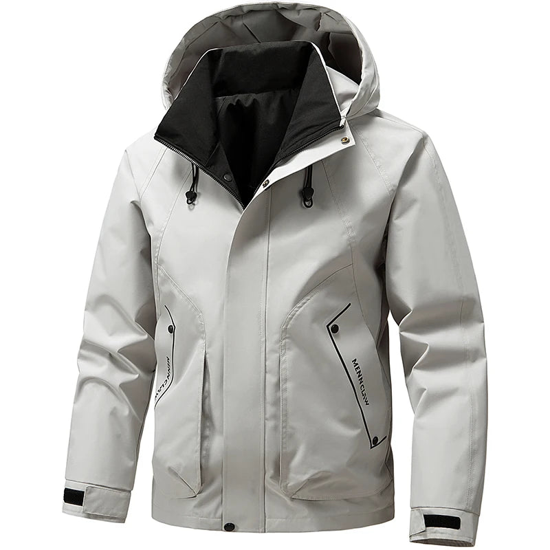 Hiking Jacket Men Waterproof Hooded Zip Up Jacket Lightweight Spring and Autumn Outerwear Coats Men Camping Trekking Clothes