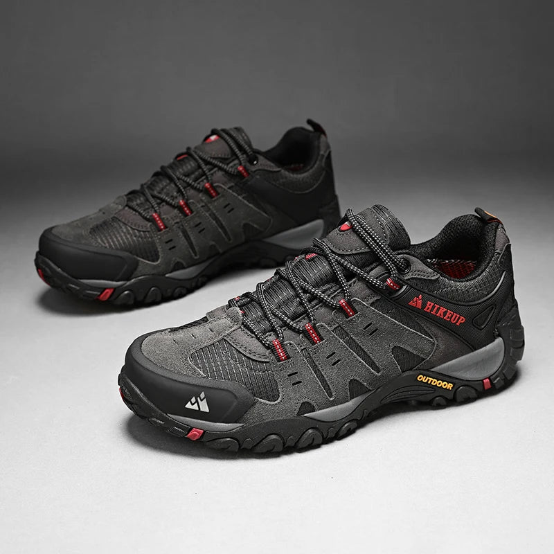 HIKEUP Men's hiking shoes Mountain trekking outdoor shoes Wear-resistant Men walking Suede leather High quality fashion sneakers