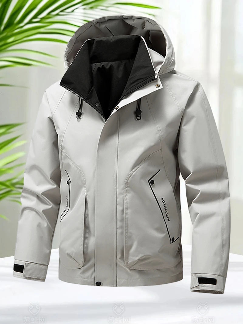 Hiking Jacket Men Waterproof Hooded Zip Up Jacket Lightweight Spring and Autumn Outerwear Coats Men Camping Trekking Clothes