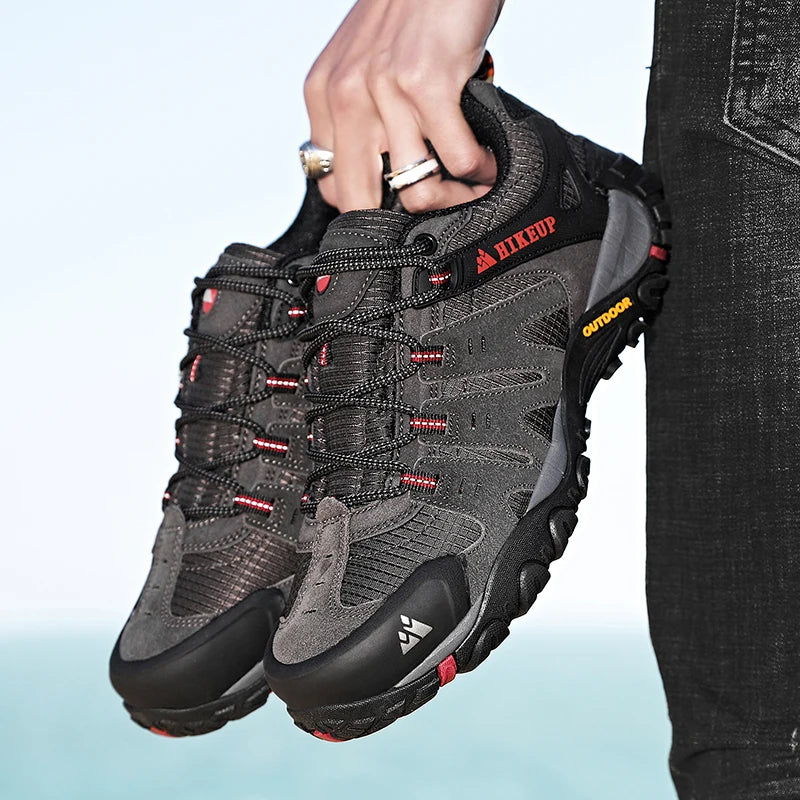 HIKEUP Men's hiking shoes Mountain trekking outdoor shoes Wear-resistant Men walking Suede leather High quality fashion sneakers