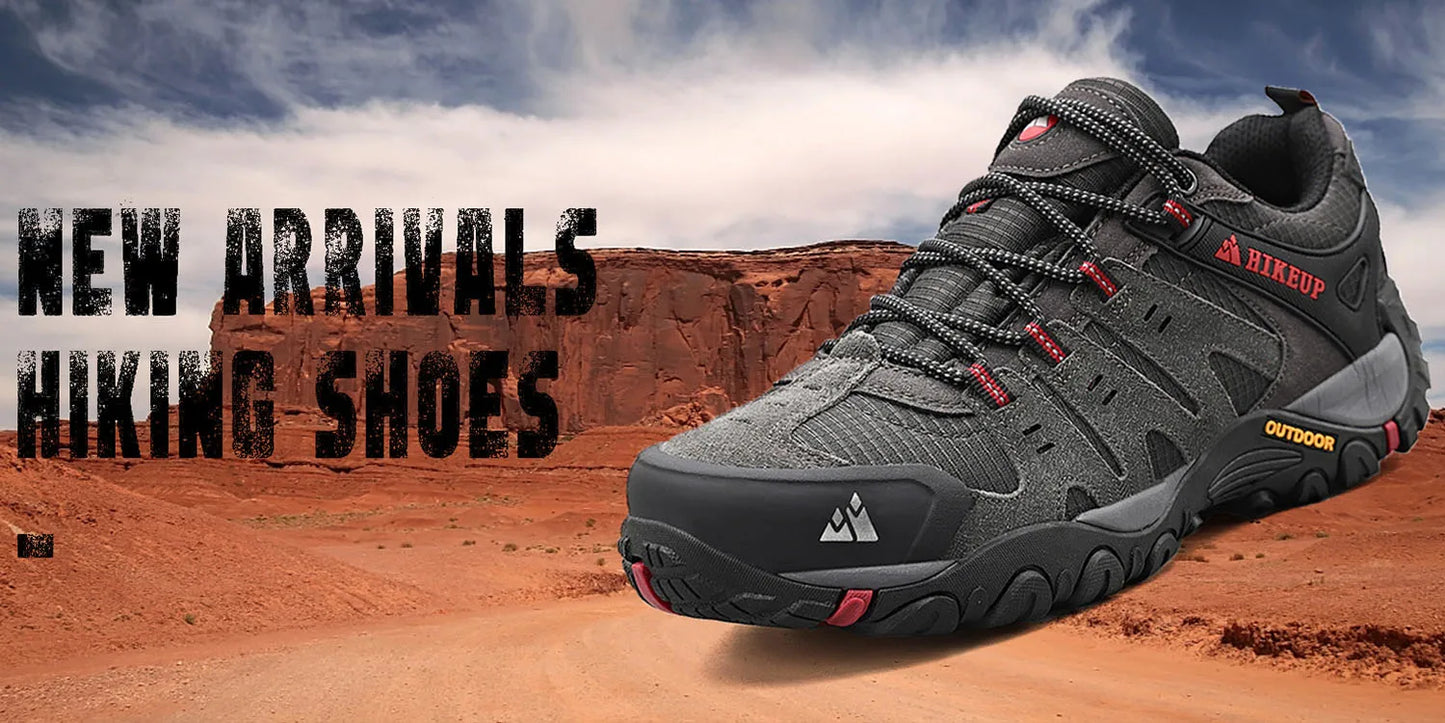 HIKEUP Men's hiking shoes Mountain trekking outdoor shoes Wear-resistant Men walking Suede leather High quality fashion sneakers