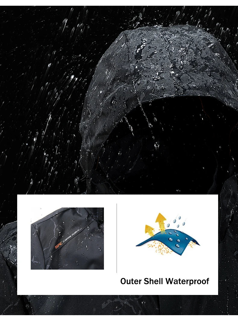 Hiking Jacket for Men Waterproof Lightweight Softshell Jacket Men with Removable Hood and Zipper Pocket Spring Camping Clothes