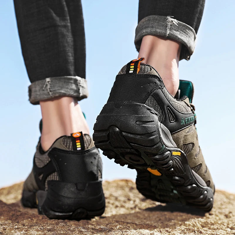 HIKEUP Men's hiking shoes Mountain trekking outdoor shoes Wear-resistant Men walking Suede leather High quality fashion sneakers