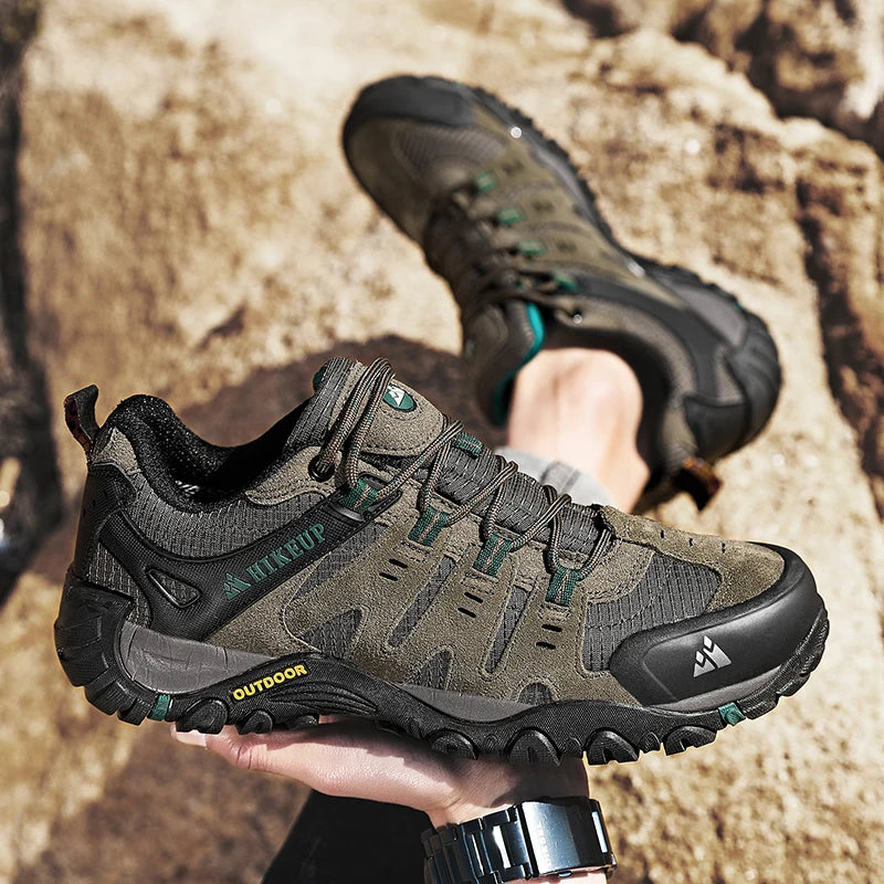 HIKEUP Men's hiking shoes Mountain trekking outdoor shoes Wear-resistant Men walking Suede leather High quality fashion sneakers