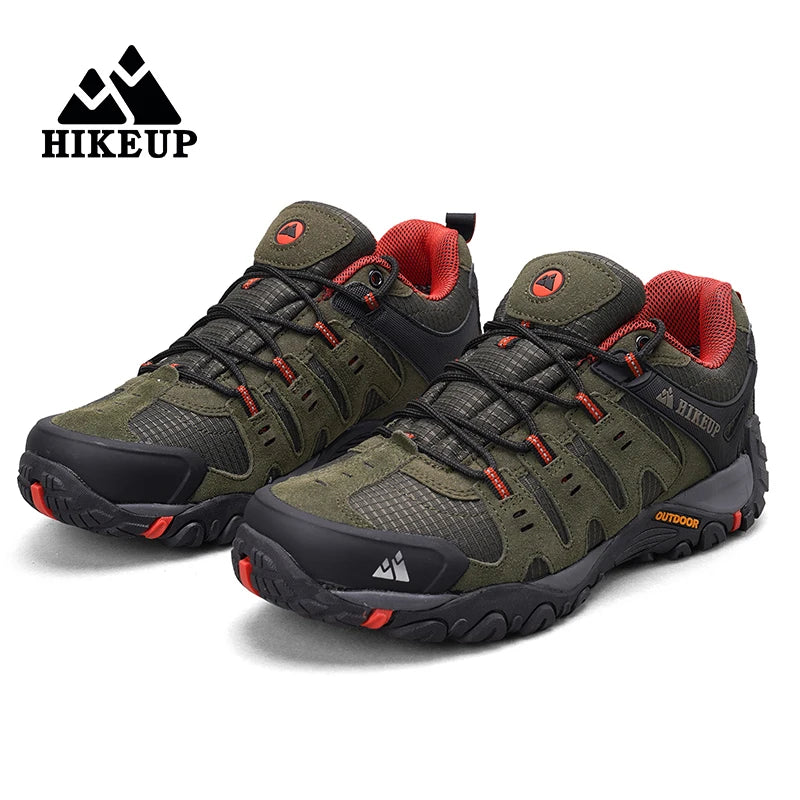 HIKEUP Men's hiking shoes Mountain trekking outdoor shoes Wear-resistant Men walking Suede leather High quality fashion sneakers