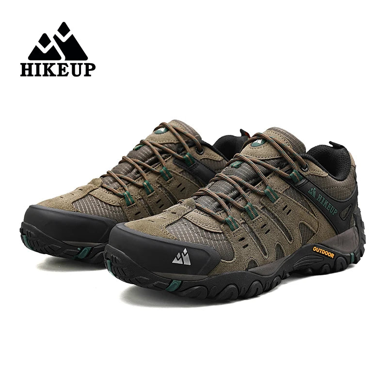 HIKEUP Men's hiking shoes Mountain trekking outdoor shoes Wear-resistant Men walking Suede leather High quality fashion sneakers