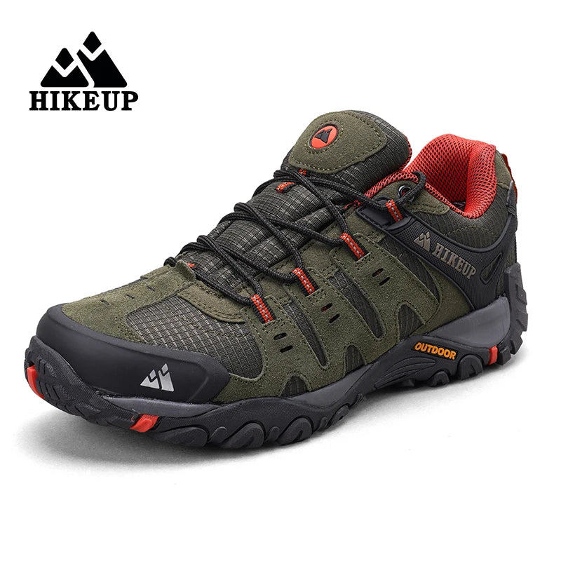 HIKEUP Men's hiking shoes Mountain trekking outdoor shoes Wear-resistant Men walking Suede leather High quality fashion sneakers