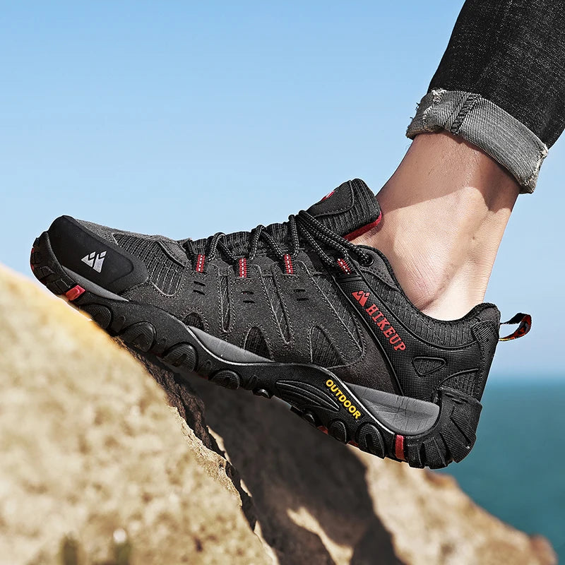 HIKEUP Men's hiking shoes Mountain trekking outdoor shoes Wear-resistant Men walking Suede leather High quality fashion sneakers