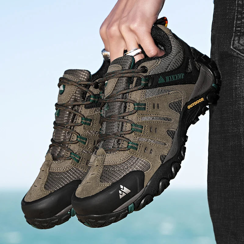 HIKEUP Men's hiking shoes Mountain trekking outdoor shoes Wear-resistant Men walking Suede leather High quality fashion sneakers