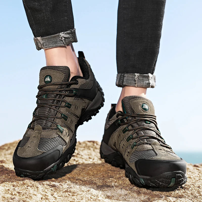 HIKEUP Men's hiking shoes Mountain trekking outdoor shoes Wear-resistant Men walking Suede leather High quality fashion sneakers