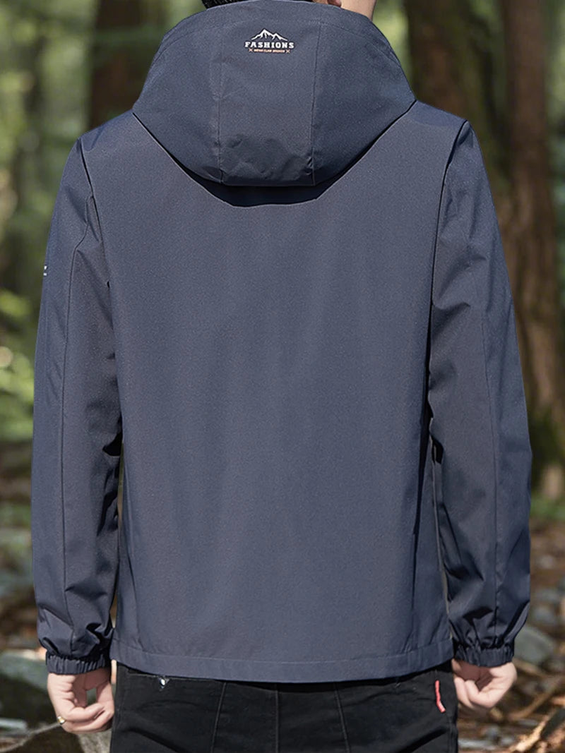 Hiking Jacket for Men Waterproof Lightweight Softshell Jacket Men with Removable Hood and Zipper Pocket Spring Camping Clothes