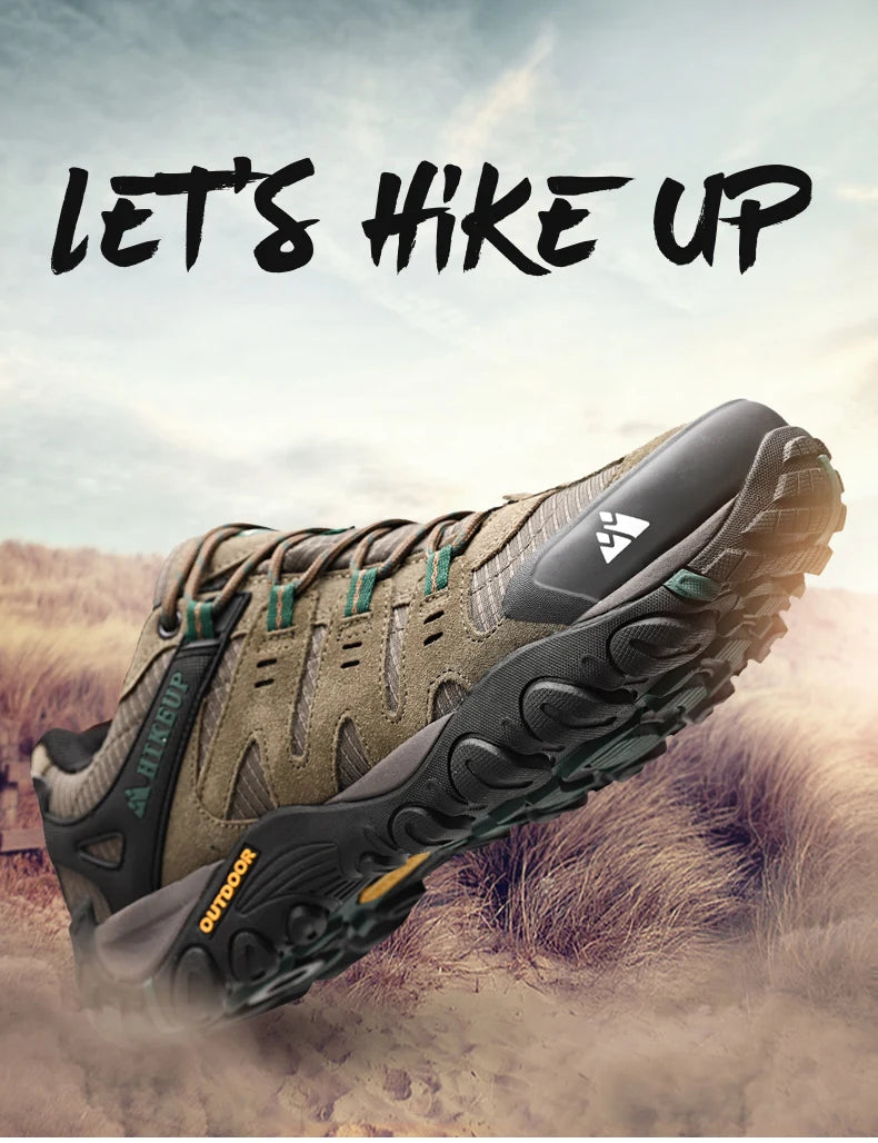 HIKEUP Men's hiking shoes Mountain trekking outdoor shoes Wear-resistant Men walking Suede leather High quality fashion sneakers