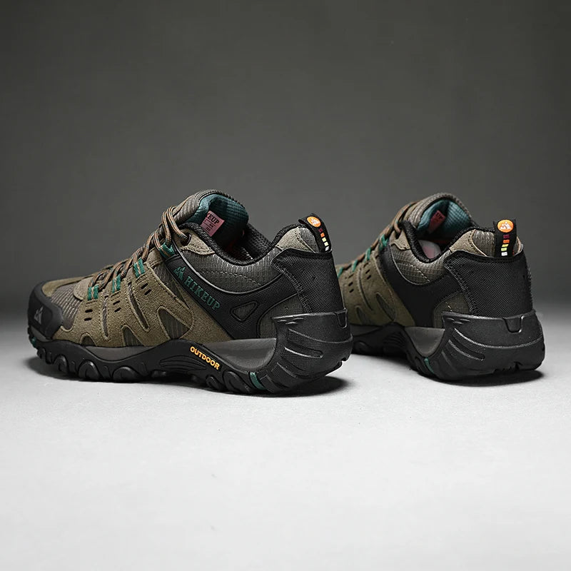 HIKEUP Men's hiking shoes Mountain trekking outdoor shoes Wear-resistant Men walking Suede leather High quality fashion sneakers