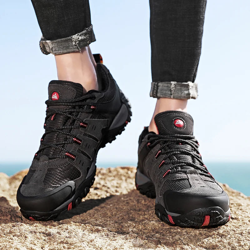 HIKEUP Men's hiking shoes Mountain trekking outdoor shoes Wear-resistant Men walking Suede leather High quality fashion sneakers