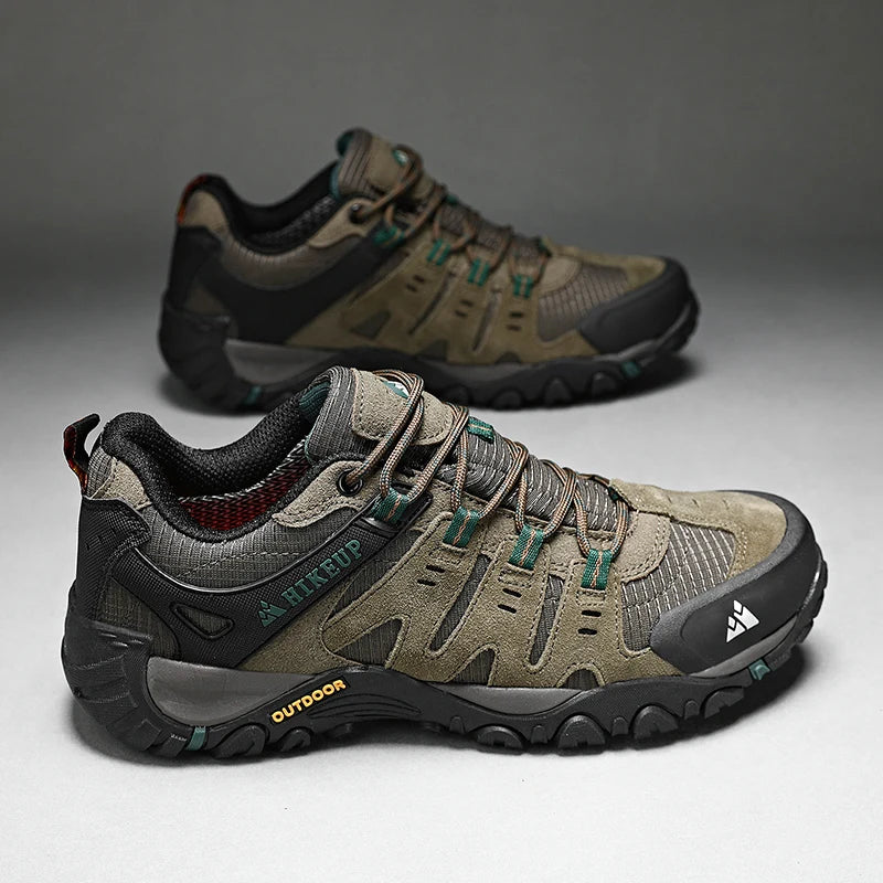 HIKEUP Men's hiking shoes Mountain trekking outdoor shoes Wear-resistant Men walking Suede leather High quality fashion sneakers