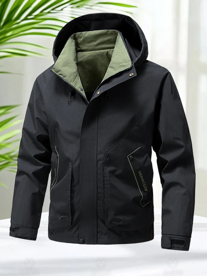 Hiking Jacket Men Waterproof Hooded Zip Up Jacket Lightweight Spring and Autumn Outerwear Coats Men Camping Trekking Clothes