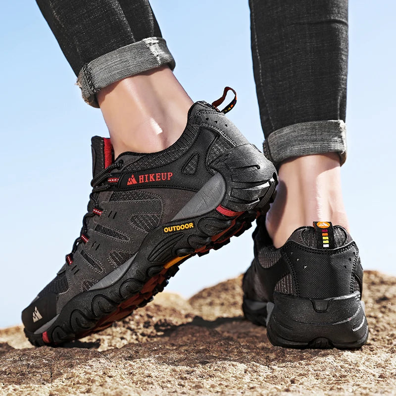 HIKEUP Men's hiking shoes Mountain trekking outdoor shoes Wear-resistant Men walking Suede leather High quality fashion sneakers