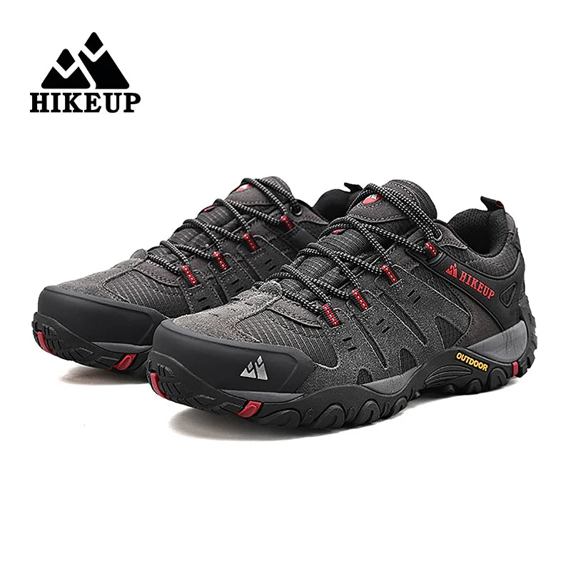 HIKEUP Men's hiking shoes Mountain trekking outdoor shoes Wear-resistant Men walking Suede leather High quality fashion sneakers