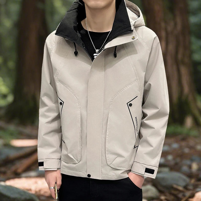 Hiking Jacket Men Waterproof Hooded Zip Up Jacket Lightweight Spring and Autumn Outerwear Coats Men Camping Trekking Clothes