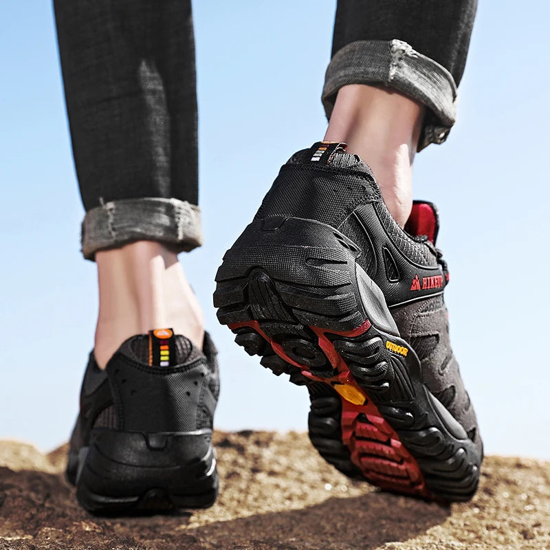 HIKEUP Men's hiking shoes Mountain trekking outdoor shoes Wear-resistant Men walking Suede leather High quality fashion sneakers