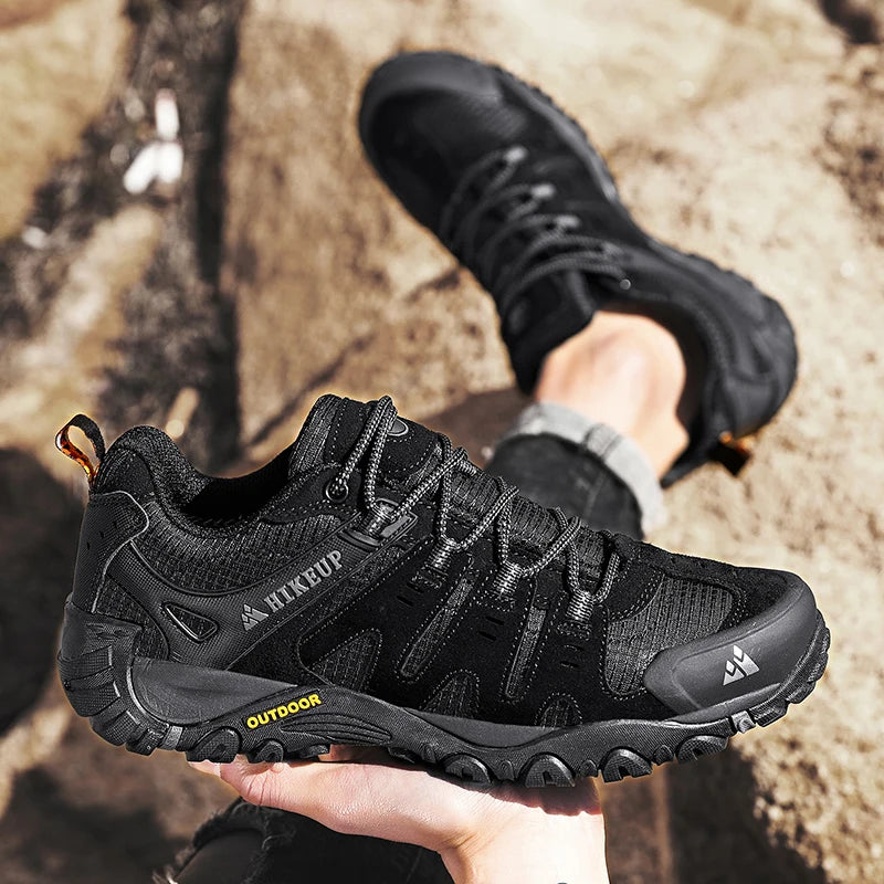 HIKEUP Men's hiking shoes Mountain trekking outdoor shoes Wear-resistant Men walking Suede leather High quality fashion sneakers