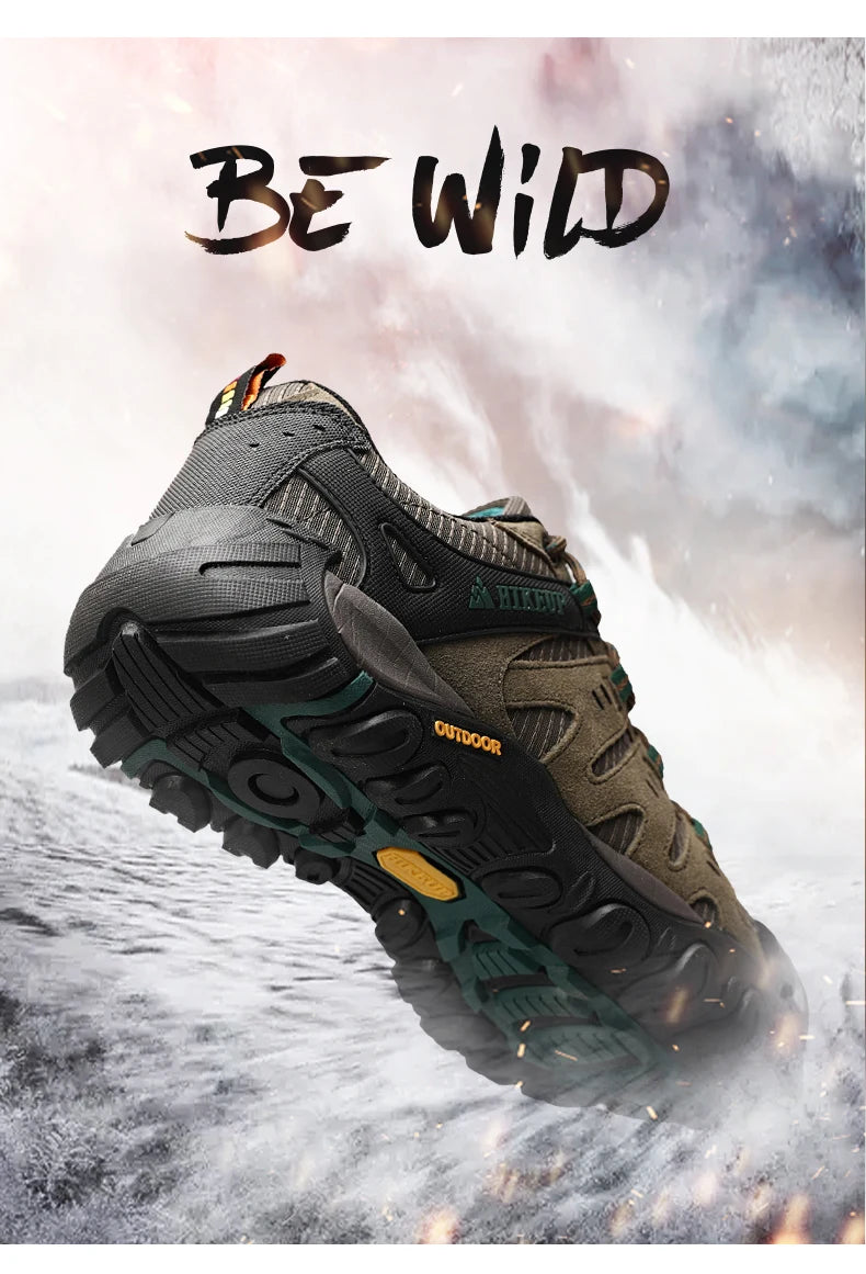 HIKEUP Men's hiking shoes Mountain trekking outdoor shoes Wear-resistant Men walking Suede leather High quality fashion sneakers