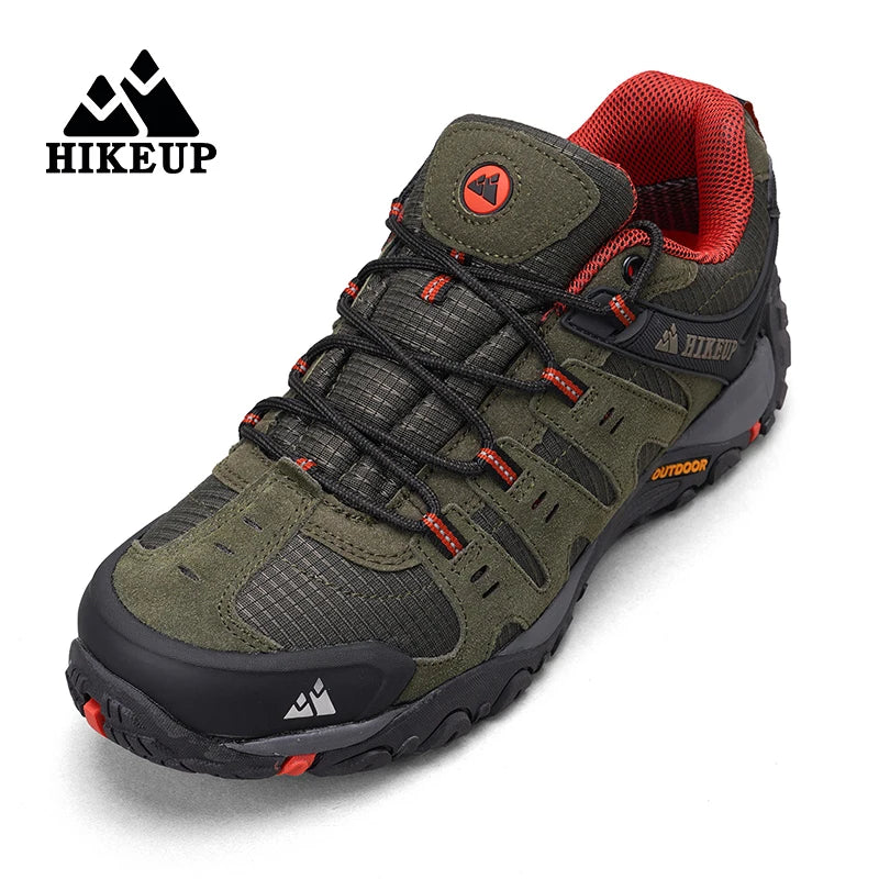 HIKEUP Men's hiking shoes Mountain trekking outdoor shoes Wear-resistant Men walking Suede leather High quality fashion sneakers